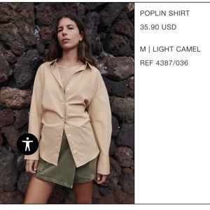 Light tan/camel long sleeve buttons up poplin shirt. Size medium.